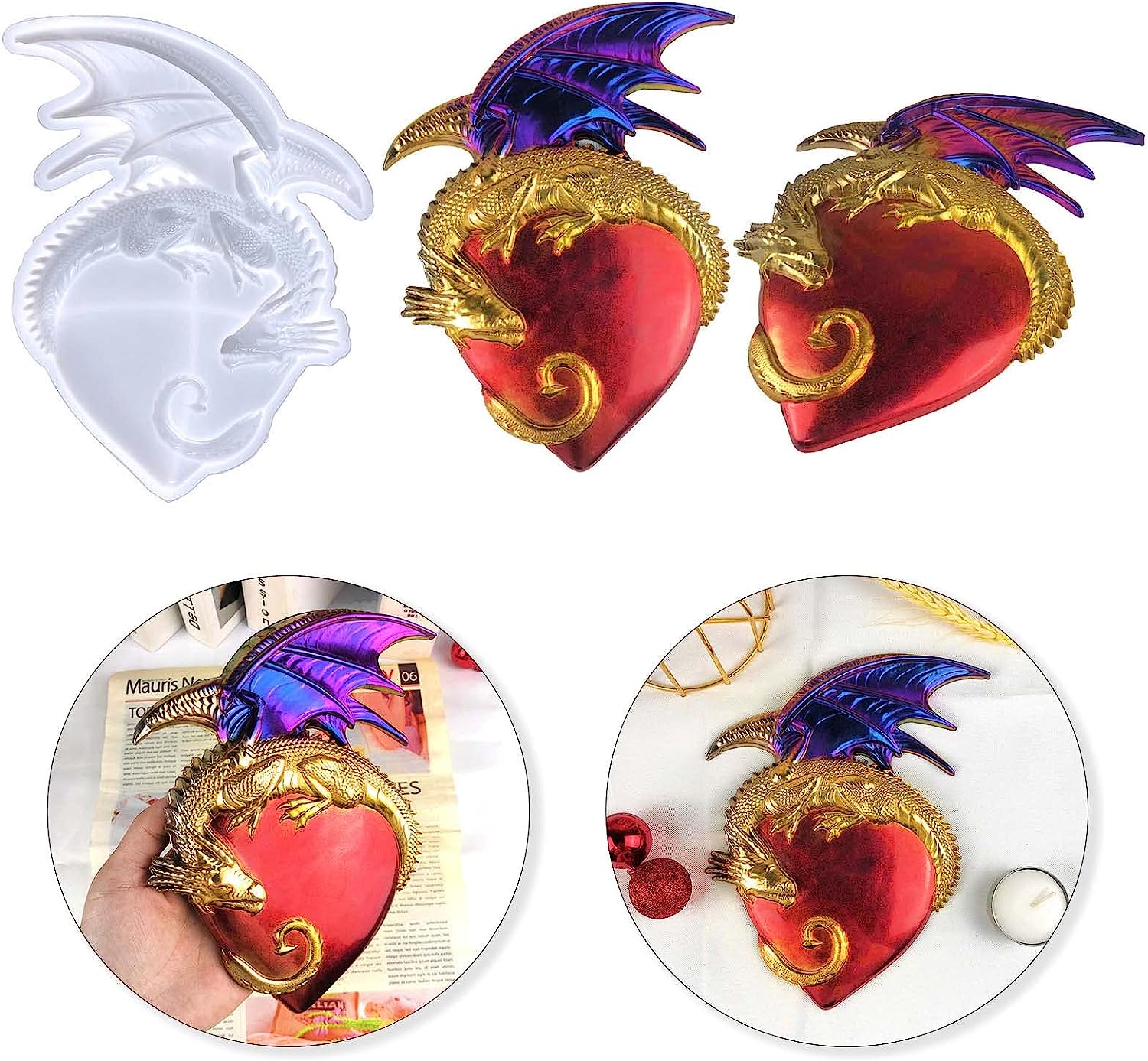 Animal Resin Molds Silicone, Love Heart Dragon Silicone Molds For Resin,  Silicone Molds For Epoxy Resin, 3D Love Heart Dragon Silicone Molds, Resin